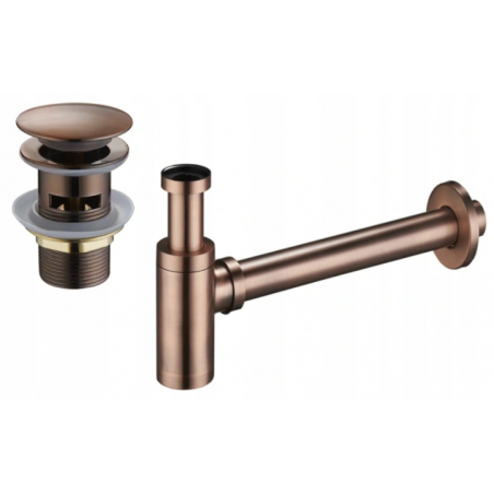 Mexen round half-siphon for washbasin with click-clack plug, with overflow, antique copper - 7992050-45