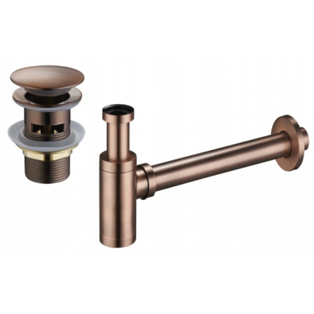 Mexen round washbasin siphon with a click-clack plug and overflow, Ancient copper - 7992050-45