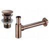 Mexen round half-siphon for washbasin with click-clack plug, with overflow, antique copper - 7992050-45