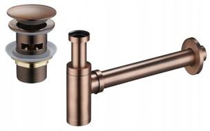 Mexen round washbasin siphon with a click-clack plug and overflow, Ancient copper - 7992050-45