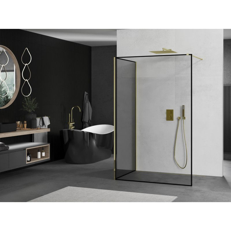 Mexen Kioto shower wall Walk-in 140 x 110 cm, black frame, gold - 800-140-212-50-70-110