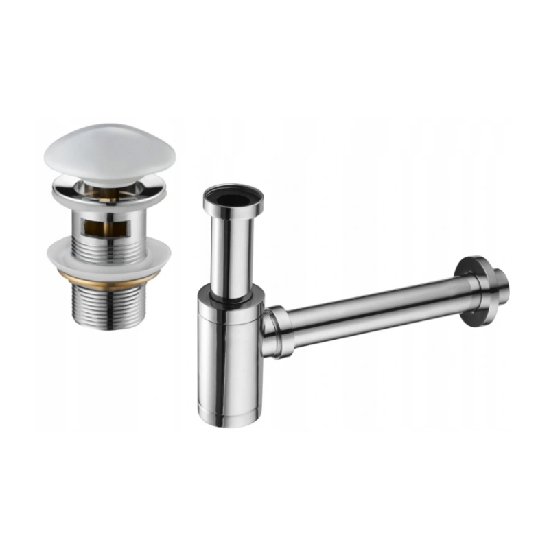 Mexen round bathroom semi-siphon with ceramic click-clack plug, with overflow, chrome/white - 7992050-02