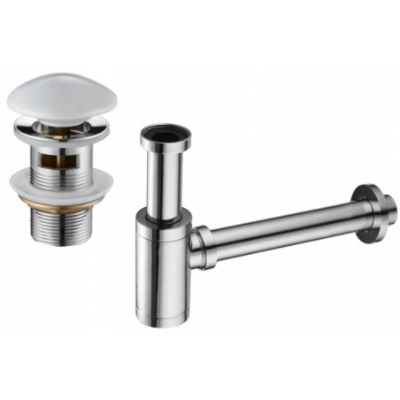 Mexen round washbasin siphon with a ceramic click-clack plug and overflow, Chrome/White - 7992050-02