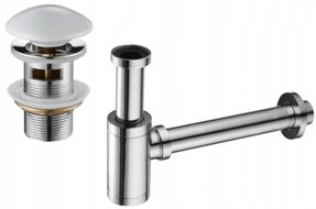 Mexen round washbasin siphon with a ceramic click-clack plug and overflow, Chrome/White - 7992050-02