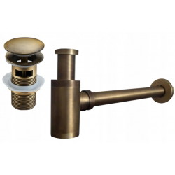 Mexen round washbasin siphon with a click-clack plug and overflow, Antique bronze - 7992050-30
