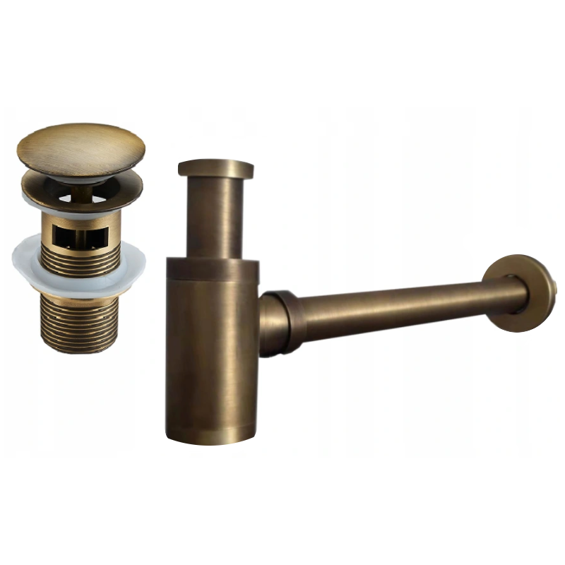 Mexen round washbasin bottle trap with click-clack plug, with overflow, antique bronze - 7992050-30