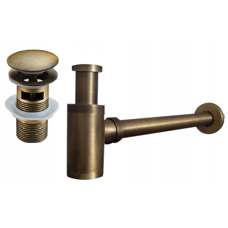Mexen round washbasin half-siphon with click-clack stopper, with overflow, antique bronze - 7992050-30