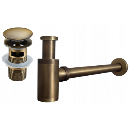 Mexen round washbasin siphon with a click-clack plug and overflow, Antique bronze - 7992050-30