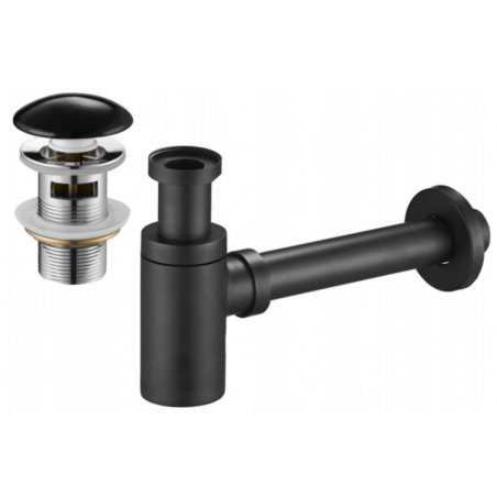 Mexen round sink bottle trap with ceramic click-clack stopper, with overflow, black - 7992050-75