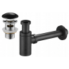 Mexen round washbasin semi-siphon with ceramic click-clack plug, with overflow, black - 7992050-75