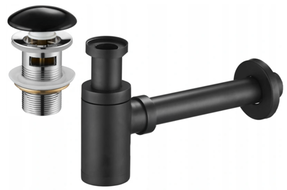 Mexen round washbasin semi-siphon with ceramic click-clack plug, with overflow, black - 7992050-75