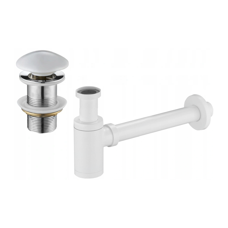 Mexen half-basin round siphon with ceramic click-clack plug, no overflow, white - 7991050-25