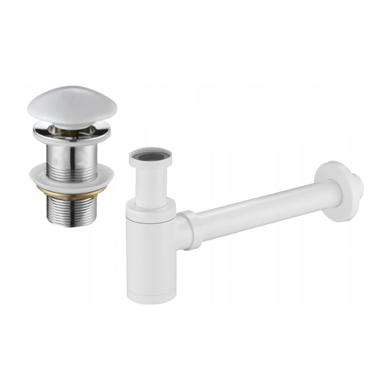 Mexen half-bottle round sink siphon with ceramic click-clack stopper, without overflow, white - 7991050-25