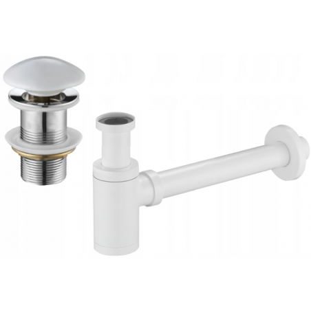 Mexen half-basin round siphon with ceramic click-clack plug, no overflow, white - 7991050-25