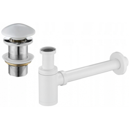 Mexen half-bottle round sink siphon with ceramic click-clack stopper, without overflow, white - 7991050-25