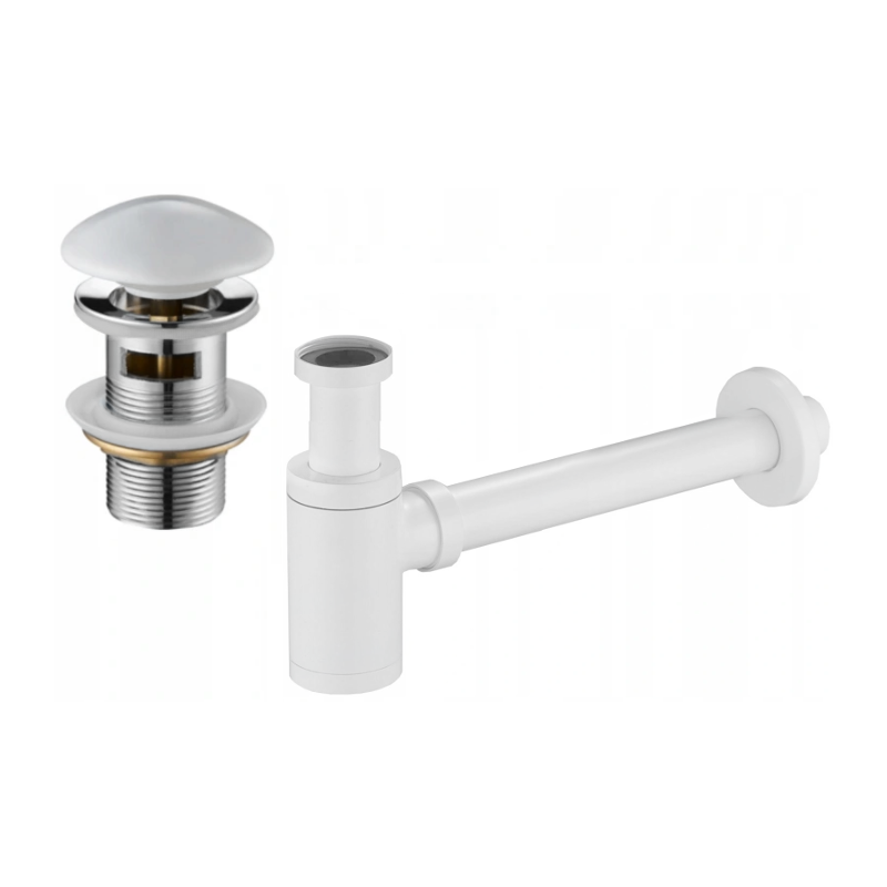 Mexen round washbasin bottle trap with ceramic click-clack waste, with overflow, white - 7992050-25