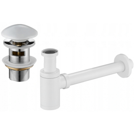 Mexen round washbasin bottle trap with ceramic click-clack waste, with overflow, white - 7992050-25