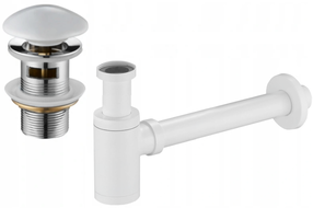 Mexen round washbasin siphon with a ceramic click-clack plug and overflow, White - 7992050-25