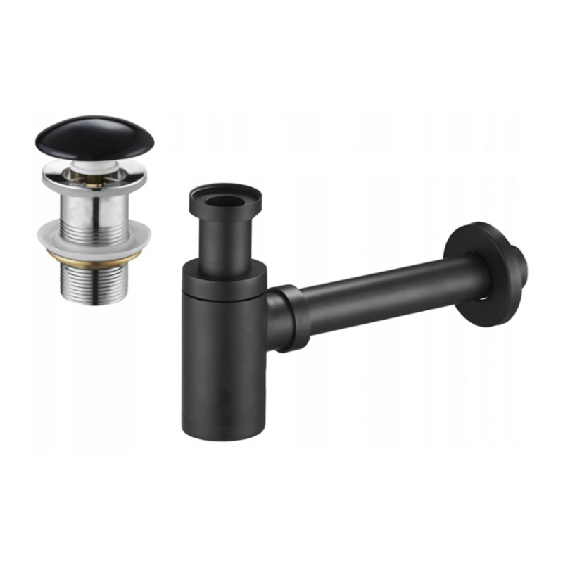 Mexen semi-siphon round washbasin with ceramic click-clack plug, without overflow, black - 7991050-75
