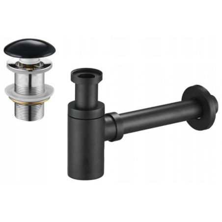 Mexen semi-siphon round washbasin with ceramic click-clack plug, without overflow, black - 7991050-75