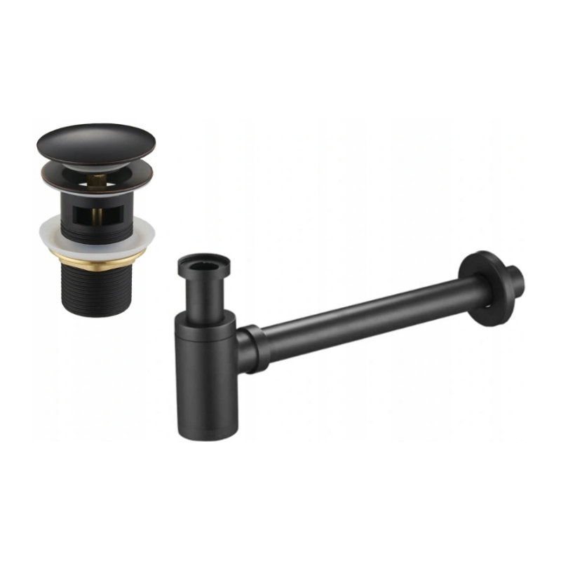 Mexen round washbasin half siphon with ceramic click-clack plug, with overflow, antique black - 7992050-79