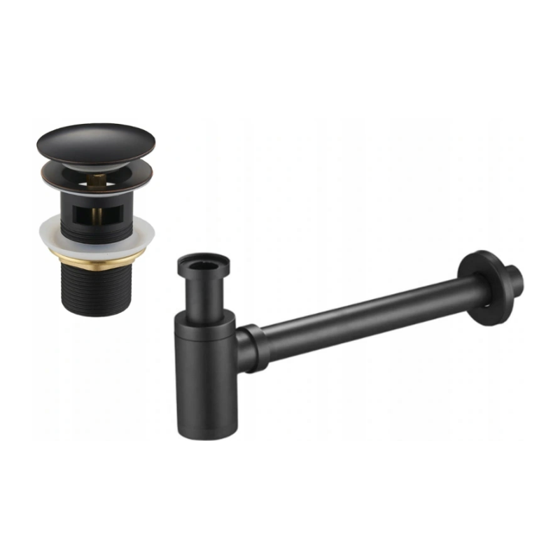 Mexen round washbasin siphon with a ceramic click-clack plug and overflow, Antique black - 7992050-79