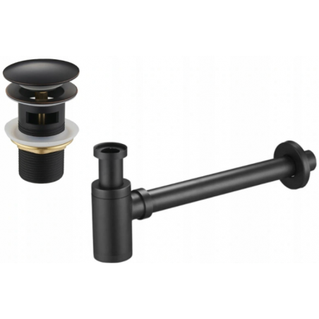 Mexen round washbasin half siphon with ceramic click-clack plug, with overflow, antique black - 7992050-79