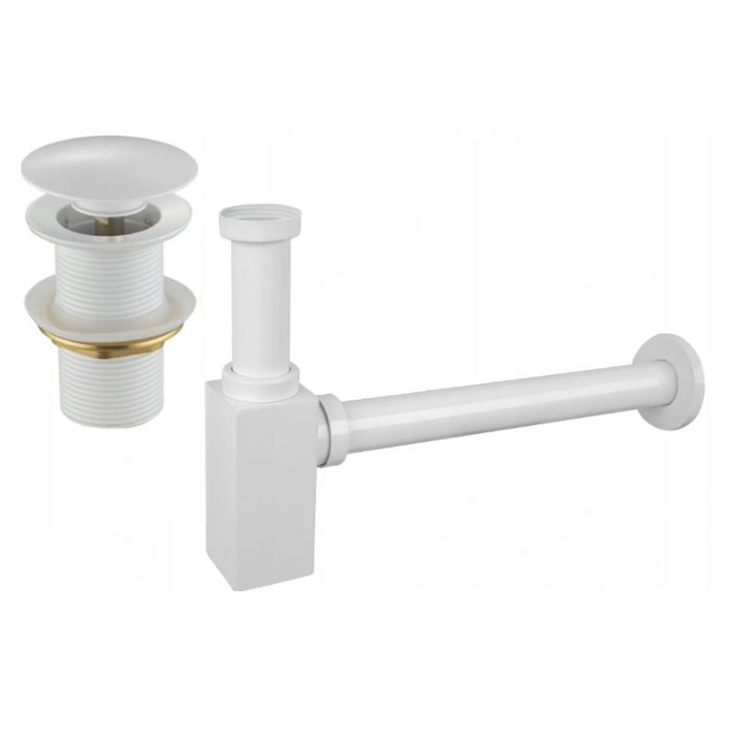 Mexen square washbasin siphon with a click-clack plug, without overflow, White - 7991060-20