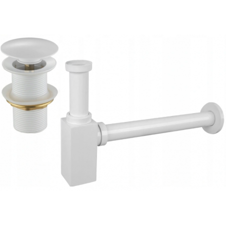 Mexen square washbasin siphon with a click-clack plug, without overflow, White - 7991060-20