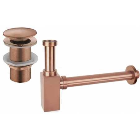 Mexen square washbasin half-siphon with click-clack plug, without overflow, rose gold - 7991060-60