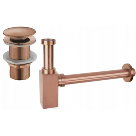 Mexen square washbasin siphon with a click-clack plug, without overflow, Rose gold - 7991060-60