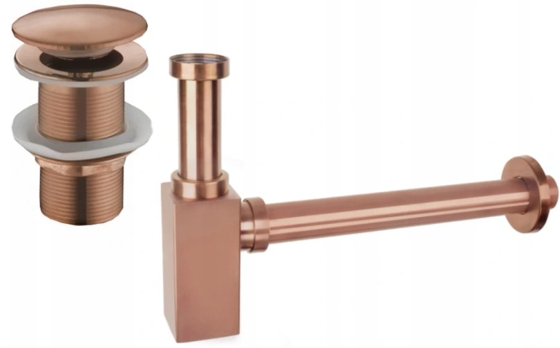 Mexen square washbasin siphon with a click-clack plug, without overflow, Rose gold - 7991060-60