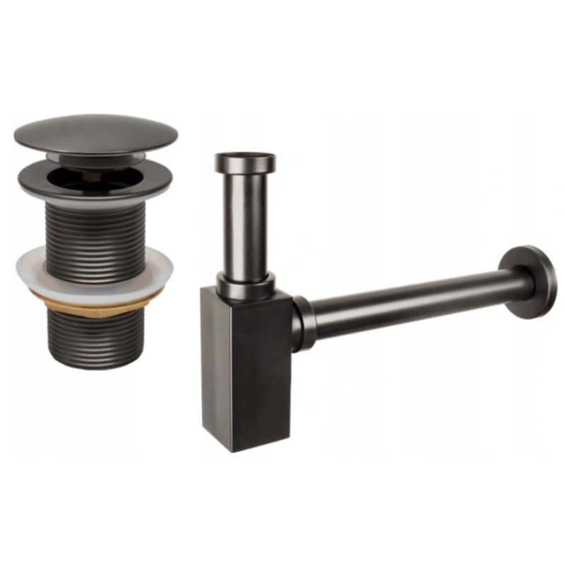 Mexen square washbasin semi-siphon with click-clack plug, without overflow, brushed gun gray - 7991060-66