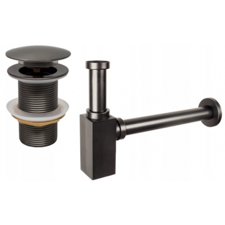 Mexen square washbasin semi-siphon with click-clack plug, without overflow, brushed gun gray - 7991060-66