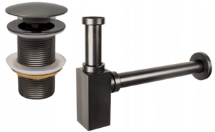 Mexen square washbasin semi-siphon with click-clack plug, without overflow, brushed gun gray - 7991060-66