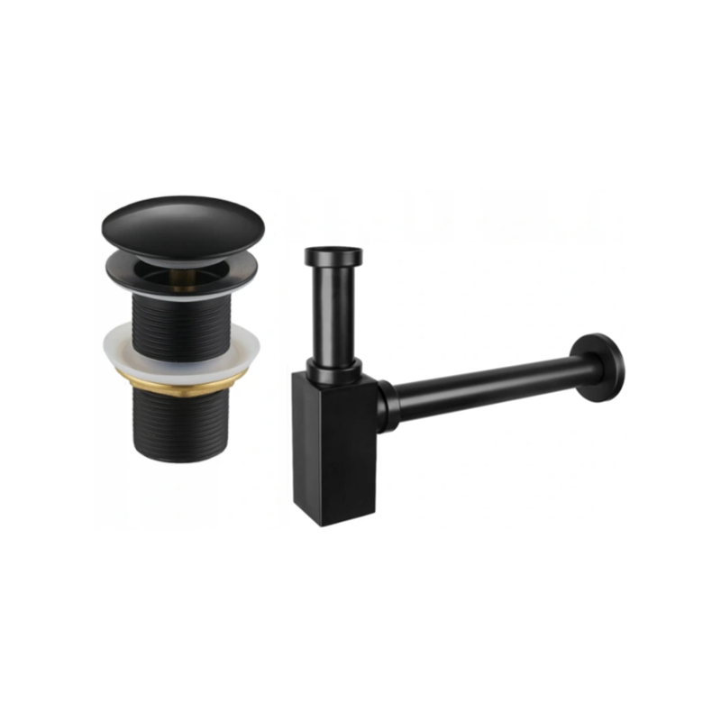 Mexen square washbasin bottle trap with click-clack plug, without overflow, black - 7991060-70