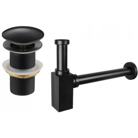 Mexen square washbasin bottle trap with click-clack plug, without overflow, black - 7991060-70