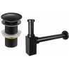Mexen square washbasin bottle trap with click-clack plug, without overflow, black - 7991060-70