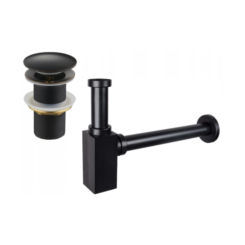 Mexen half-basin square bottle trap with click-clack waste, without overflow, antique black- 7991060-79