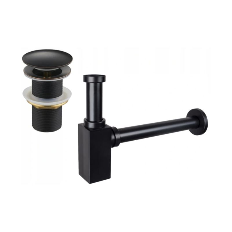 Mexen square washbasin siphon with a click-clack plug, without overflow, Antique black- 7991060-79