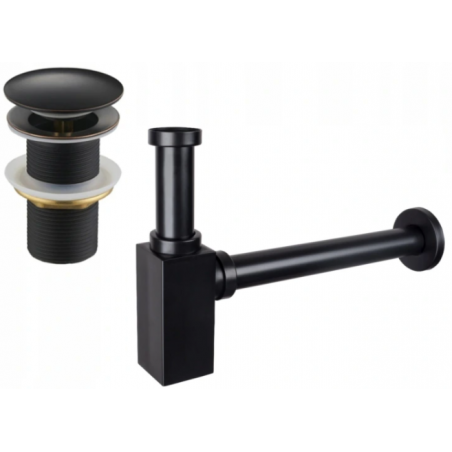 Mexen square washbasin siphon with a click-clack plug, without overflow, Antique black- 7991060-79