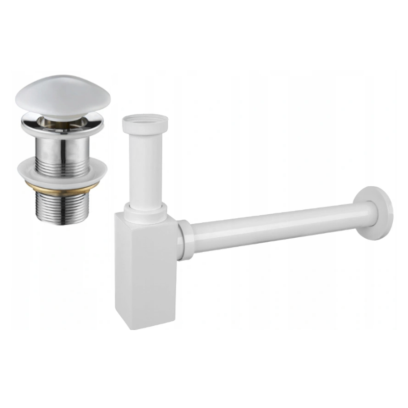 Mexen square washbasin half trap with ceramic click-clack plug, without overflow, white - 7991060-25