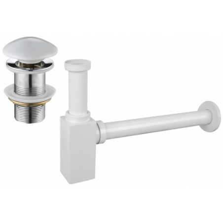 Mexen half sink waste square with ceramic click-clack stopper, without overflow, white - 7991060-25