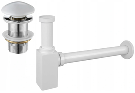 Mexen square washbasin half trap with ceramic click-clack plug, without overflow, white - 7991060-25