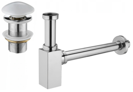 Mexen square half-siphon for washbasin with click-clack ceramic plug, without overflow, chrome/white - 7991060-02