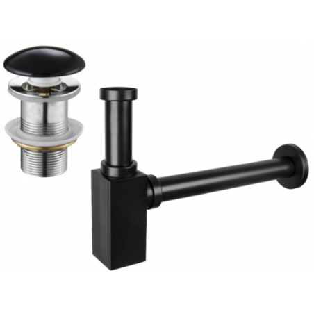 Mexen square washbasin semi-siphon with ceramic click-clack plug, without overflow, black - 7991060-75