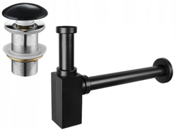 Mexen square washbasin semi-siphon with ceramic click-clack plug, without overflow, black - 7991060-75