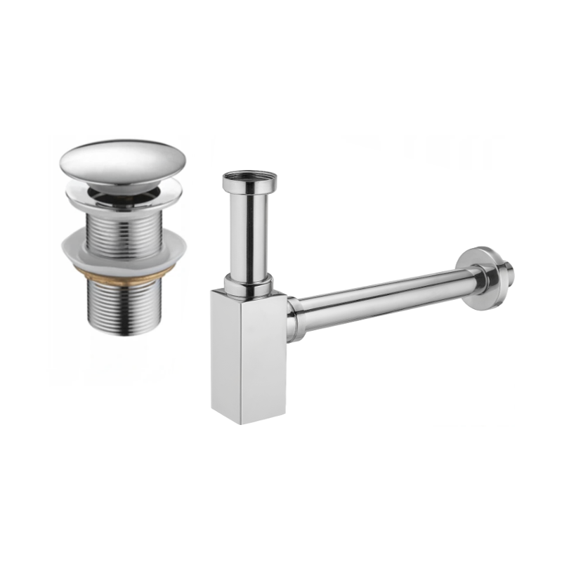 Mexen square washbasin half siphon with click-clack plug, without overflow, chrome - 7991060-00
