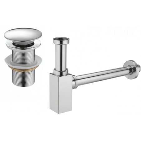 Mexen half-basin square bottle trap with click-clack plug, without overflow, chrome - 7991060-00
