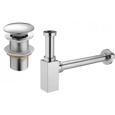Mexen square washbasin siphon with a click-clack plug, without overflow, Chrome - 7991060-00